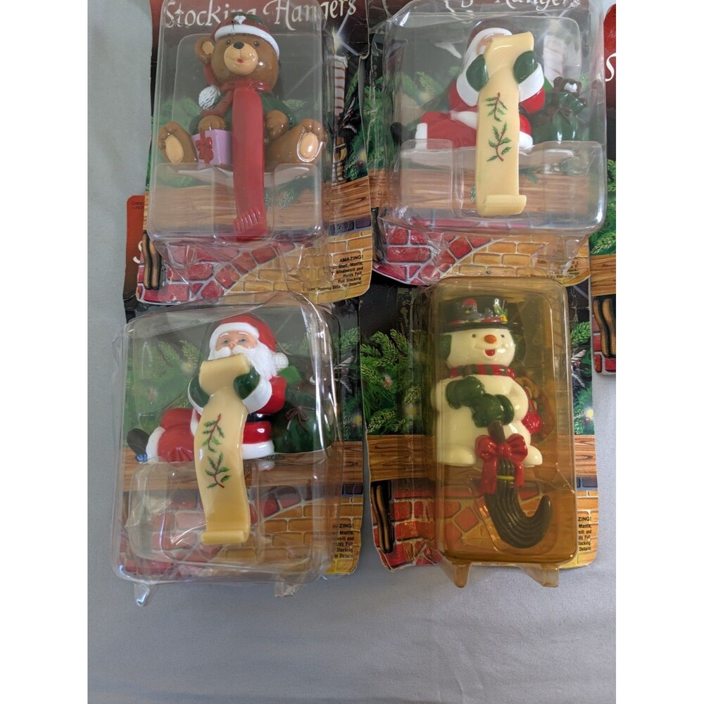 Hand Painted Decorative Christmas Stocking Hangers Set of 5 Santa Elf Bear - Picture 4 of 6